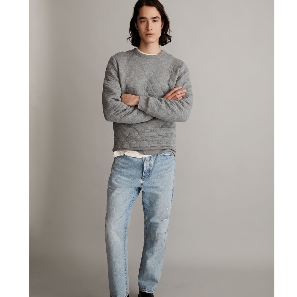 Madewell Quilted Crewneck Sweatshirt in Gray